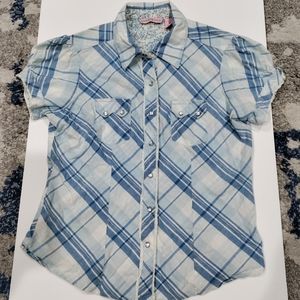 Overdrive blue blouse with pearl snaps size Medium